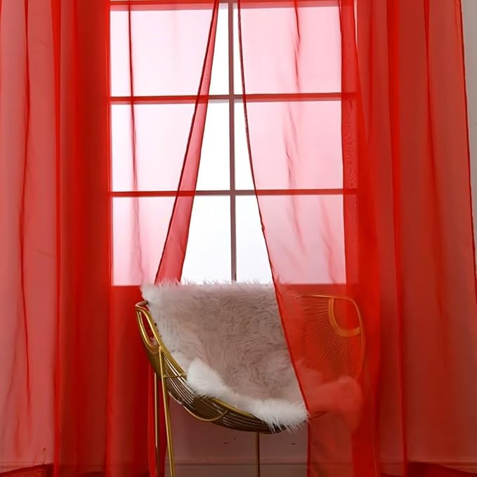 SpaceDresser Basic Rod Pocket Sheer Voile Window Curtain Panels White 1 Pair 2 Panels 70 Width 96 Inch Long for Kitchen Bedroom Children Living Room Yard(Red,70 W x 96 L)