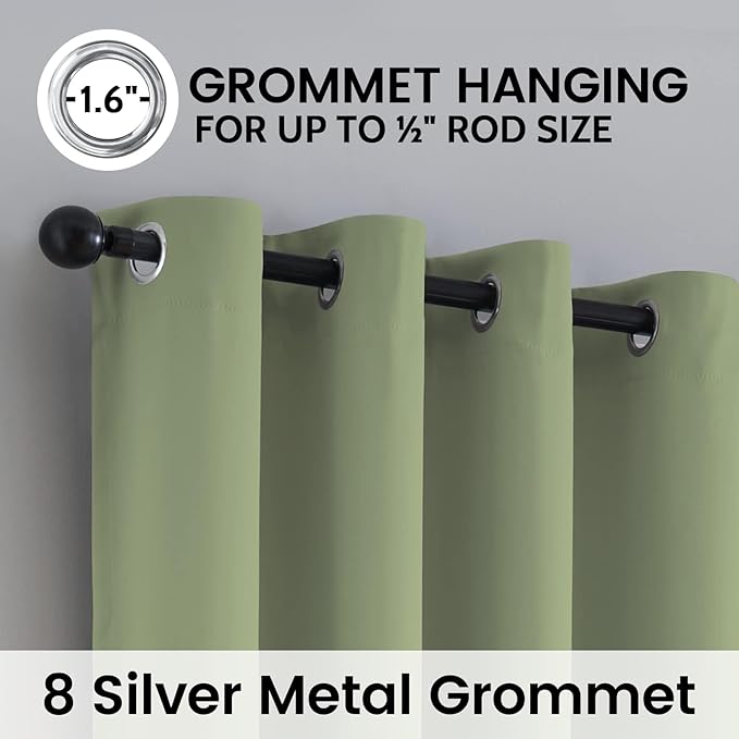 SimpleHome 100% Blackout Curtains for Bedroom,Thermal Insulated Sage Grommet Window Drapes Room Darkening Curtains for Living Room with Black Back,52 x 72 Inch,2 Panels