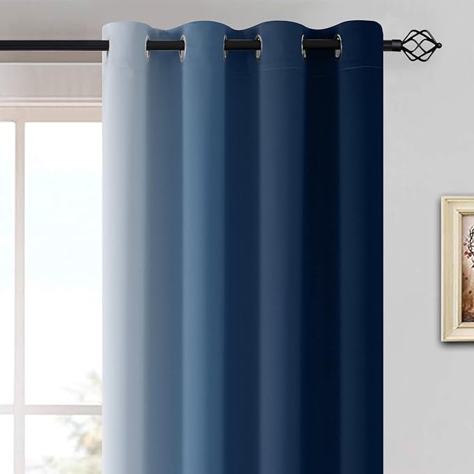 Yakamok Blue and Greyish White Ombre Curtains 63 Inch Length, Room Darkening Gradient Color Curtains for Bedroom,Light Blocking Thermal Insulated Window Drapes for Living Room(2 Panels, 52x63 Inch)