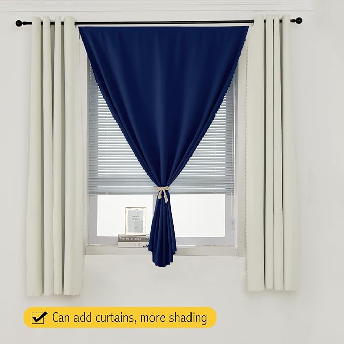 Self Adhesive Portable Blackout Curtains for Bedroom Easy to Install Window Thermal Lnsulated Kitchen Room Darkening Small Window Curtains, 35" W X 71" L, Navy Blue, 1 Panel