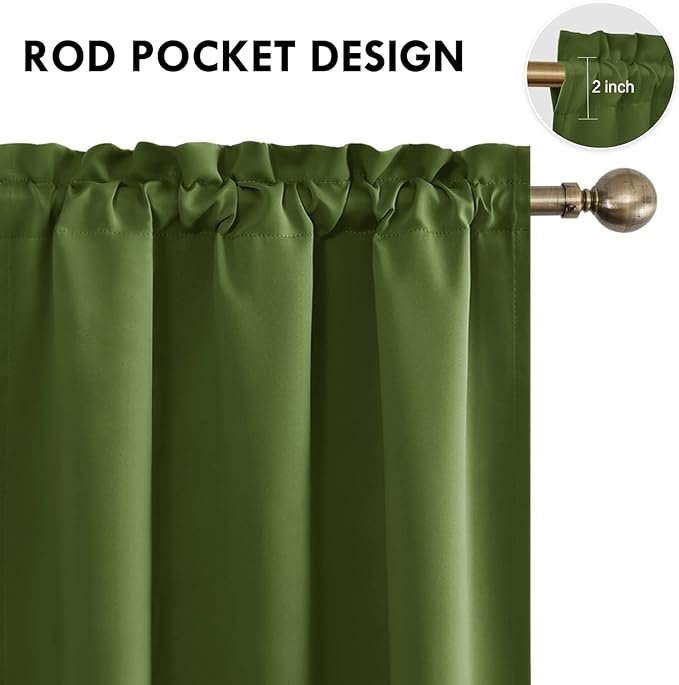 DWCN Olive Green Room Darkening Blackout Curtains - Thermal Insulated Privacy Energy Saving Window Curtain Drapes 42 x 72 inch Length, Set of 2 Bedroom Living Room Curtains