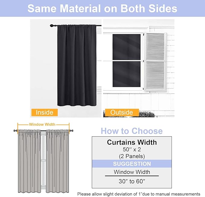 Simplebrand Black Blackout Curtains for Bedroom 102 Inches Long 2 Panels, Solid Thermal Insulated, Energy Saving Living Room Window Treatment Curtains Blackout Drapes, W50 x L102 Inch, Black