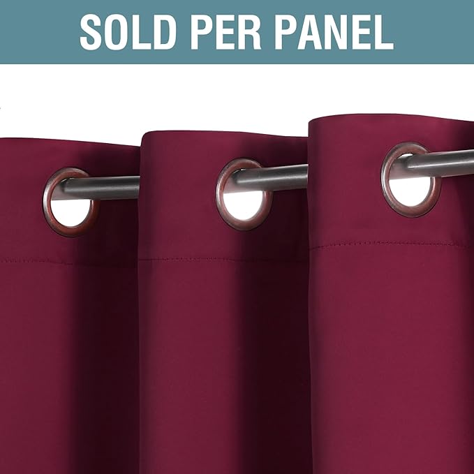 H.VERSAILTEX Christmas Curtain for Living Room Thermal Insulated Window Treatment Curtain Extra Long 108 inch Length Energy Saving Solid Grommet Blackout Drape, One Panel, Burgundy Red，52" W x 108" L