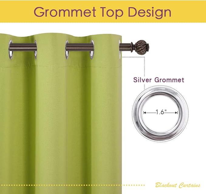 NICETOWN Blackout Curtain Panels for Bedroom, 2 Panels, W42 x L60 inches, Fresh Green, Thermal Insulated Grommet Top Blackout Draperies and Drapes