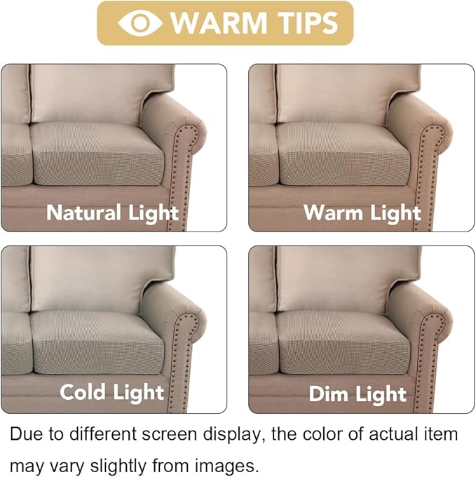 H.VERSAILTEX Super Stretch Individual Seat Sofa Covers Couch Slipcover Sets Thick Jacquard Textured Twill Fabric (2 Piece Large Sofa Cushion Covers, Sand)