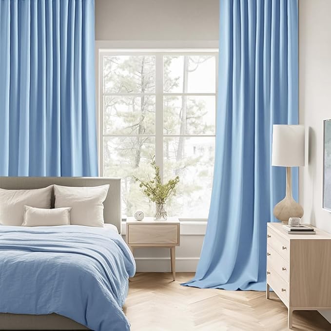 MIULEE Sky Blue Back Tab Blackout Curtain 96 Inch Long 2 Panels Set for Bedroom, Rod Pocket/Pinch Pleat Thermal Insulated Living Room Darkening Pleated Light Blocking Floor to Ceiling Drape