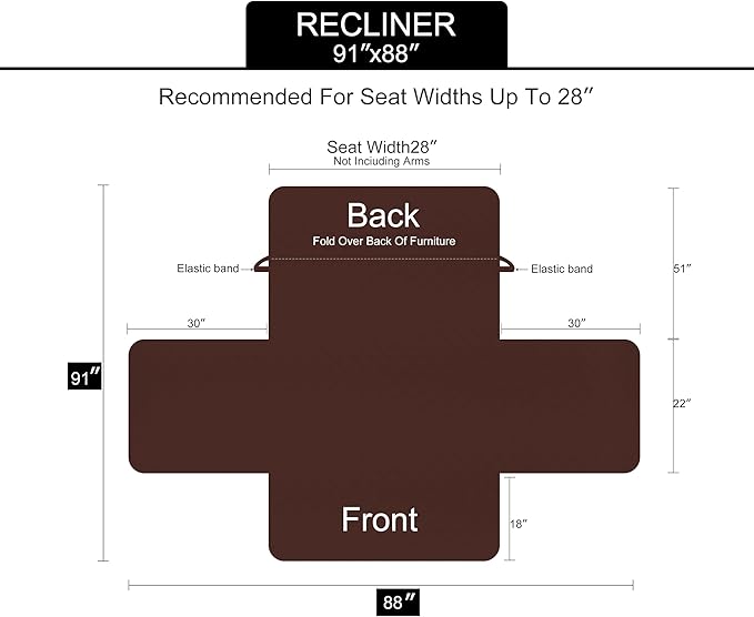 U-NICE HOME Recliner Chair Covers Reversible Chair Cover Pet Covers for Dogs with Elastic Straps Water Resistant Diamond Quilted (28''Recliner Oversized, Light Grey/Light Grey)