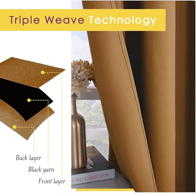 NICETOWN Sleek Blackout Curtains 45 inches Length for Small Windows, Noise Reducing and Block Draft Panels for Door Doorway Laundry Office Luxury Decor Theme (2 Panels, Gold Brown, W42 x L45 -Inch)