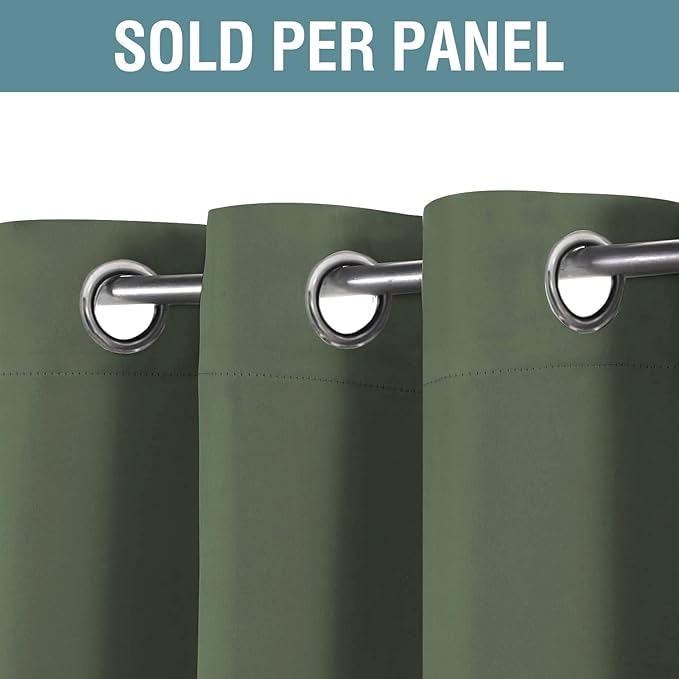 H.VERSAILTEX Blackout Curtain for Living Room Thermal Insulated Window Treatment Curtain Extra Long 84 inch Length Energy Saving Solid Grommet Top Blackout Drape, One Panel, Bronze Green, 52"W x 84"L
