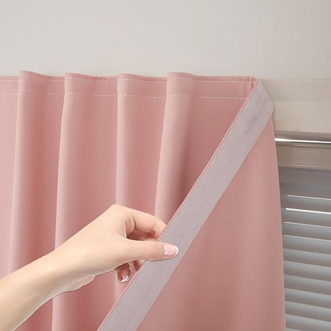 Self Adhesive Blackout Curtains- Stick on Curtains Shades Window Blinds Curtains No Rod Needed Easy to Hang Curtain, Use for Bedroom, Living Room,Roman Shades, 35" W X 79" L, Pink, 1 Panel