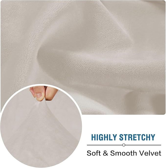 H.VERSAILTEX Velvet Stretch Couch Cushion Cover Plush Cushion Slipcover for Chair Loveseat Sofa Cushion Furniture Protector Seat Cushion Sofa Cover (3 Piece Sofa Cushion Covers, Oatmeal)