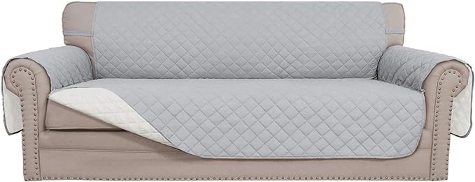 Easy-Going Reversible Couch Cover for 3 Cushion Couch Sofa Cover for Dogs Water Resistant Furniture Protector Cover with Foam Sticks Elastic Straps for Pet Cat (Sofa, Light Gray/Ivory)