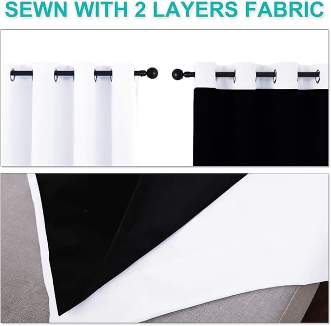 NICETOWN White 100% Blackout Curtains for Windows, Pack of 2, 46" W x 102" L, Super Heavy-Duty Black Lined Total Darkness Drapes for Bedroom, Privacy Assured Window Treatment for Patio