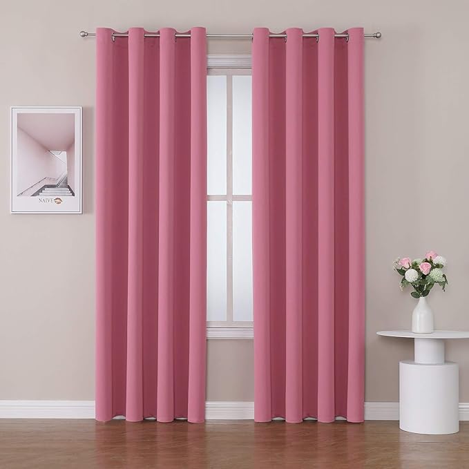 ChrisDowa Room Darkening Curtains 102 Inches Long 2 Panels Set for Living Room, Grommet Thermal Insulated Blackout Curtains for Bedroom (Pink, 52 x 102 Inch)