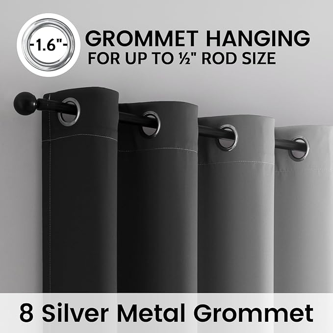 SimpleHome Ombre 100% Blackout Curtains for Bedroom, Full Light Blocking Black and Greyish White Curtains, Thermal Insulated Grommet Window Drapes for Living Room,2 Panels, 52x72 inches Length