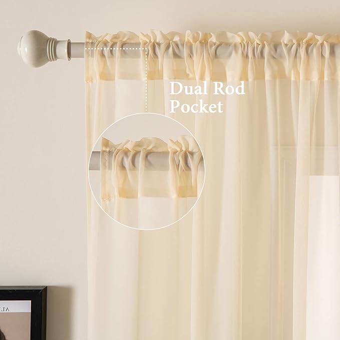 MIULEE 2 Panels Solid Color Sheer Window Curtains Elegant Window Voile Panels/Drapes/Treatment for Bedroom Living Room (54 X 45 Inches Cream Beige)