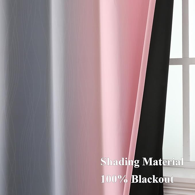 Pink and Grey Blackout Curtains 84 inch Length,Ombre Full Room Darkening Window Curtains for Living Room,Grommet Thermal Insulated Drapes,Light Blocking Curtains for Girls Bedroom,52x84 Inch, 2 Panels