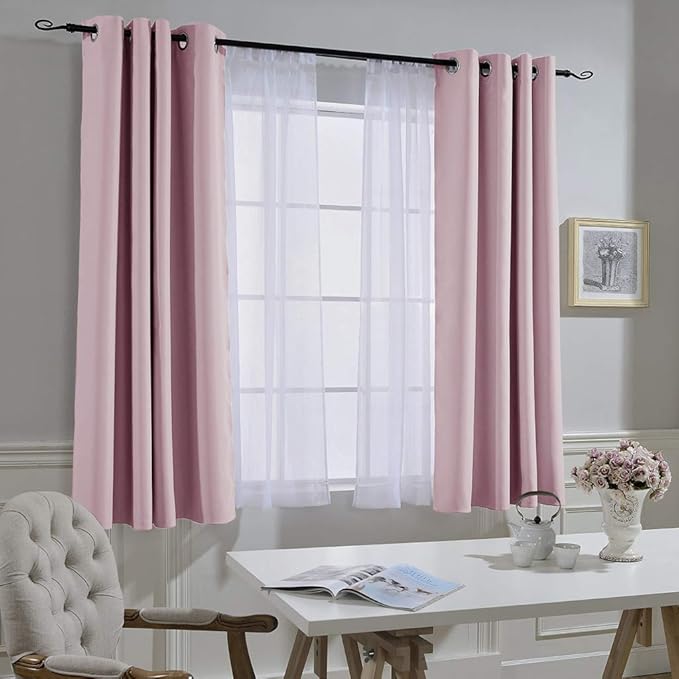 NICETOWN Room Darkening Curtain Panels 84 - Window Treatment Energy Saving Thermal Insulated Solid Grommet Room Darkening Drapes for Living Room (Baby Pink, 1 Pair, 66 by 84-Inch)