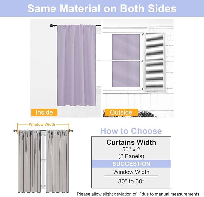 Simplebrand Lilac Blackout Curtains for Bedroom 96 Inches Long 2 Panels, Solid Thermal Insulated, Energy Saving Living Room Window Treatment Curtains Blackout Drapes, W50 x L96 Inch, Lilac
