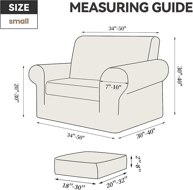 WEERRW Stretch Chair Sofa Slipcover - 2 Pieces Luxury Soft Plush Couch Cover Furniture Protector with Elastic Bottom for Pets, Machine Washable, Ivory, Small