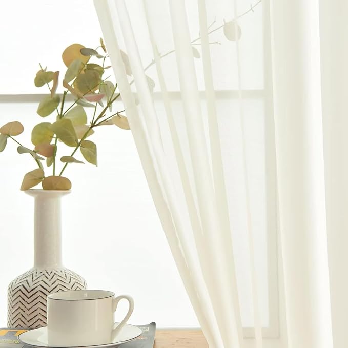 SpaceDresser Basic Rod Pocket Sheer Voile Window Curtain Panels Ivory 1 Pair 2 Panels 52 Width 36 Inch Long for Kitchen Bedroom Children Living Room Yard（Ivory, 52W x 36L）