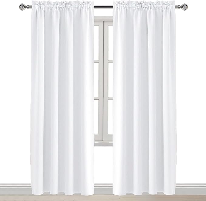 DWCN White Curtains for Living Room Thermal Insulated, 50% Light Blocking Curtains for Bedroom, Dining Room Window, W 42x L 84 Inch, Set of 2 Rod Pocket Curtain Panels