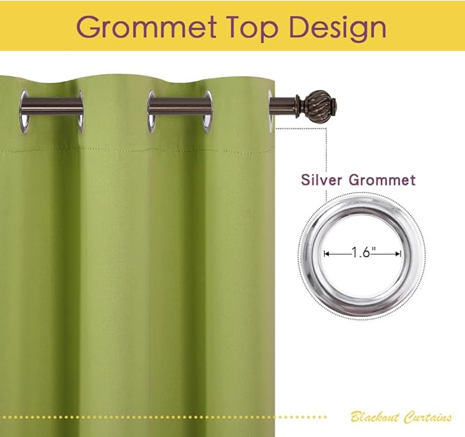 NICETOWN Blackout Window Curtains 80 inch Long, 2 Panels, 34 inch, Fresh Green, Grommet Top Room Darkening Thermal Insulated Solid Vertical Drapes for Bedroom/Kid Room