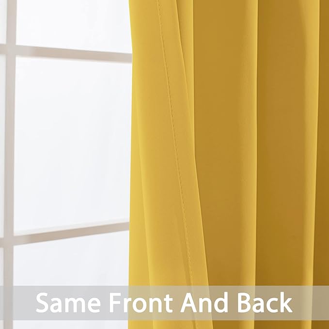 Yakamok Blackout Curtains for Bedroom,Grommet Thermal Insulated Room Darkening Curtains for Living Room, Set of 2 Panels (52 x 72Inch, Mustard Yellow)