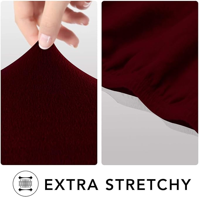 PureFit Super Stretch 4 Seater Sofa Slipcover – Spandex Non Slip Soft Couch Sofa Cover, Washable Furniture Protector with Non Skid Foam and Elastic Bottom for Kids, Pets （XX Large, Wine）