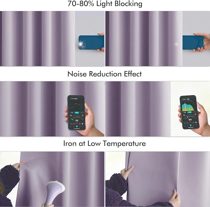MIULEE Lilac Back Tab Blackout Curtains 90 Inches Long 2 Panels Set for Living Room Bedroom Privacy, Rod Pocket/Pinch Pleat Thermal Insulated Room Darkening Pleated Light Blocking Drapes