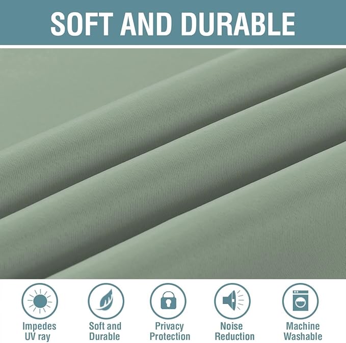 H.VERSAILTEX Blackout Curtain for Living Room Thermal Insulated Window Treatment Curtain Extra Long 108 inch Length Energy Saving Solid Grommet Blackout Drape, One Panel, Sea Grass, 52" W x 108" L