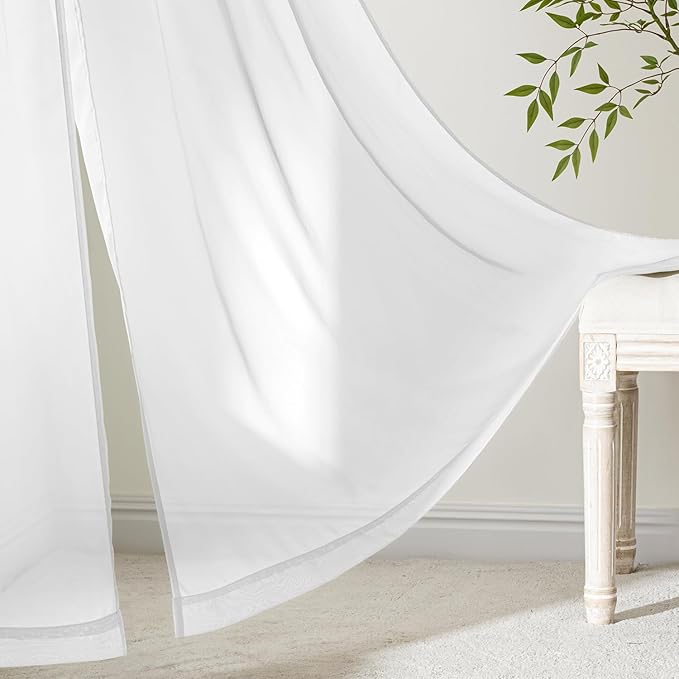 MIULEE White Sheer Curtains 94 Inches Long, 4 Panels Set, Light Filtering Voile Rod Pocket Drapes, Airy Soft Fabric Window Treatments for Living Room and Bedroom, 42 x 94 Inches