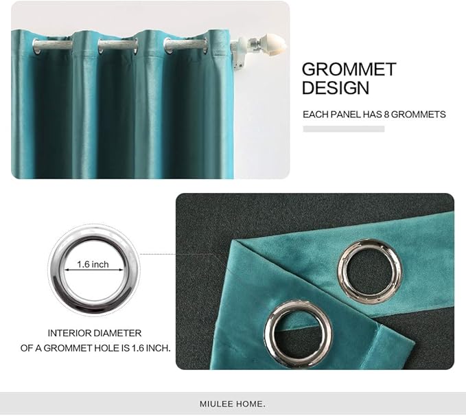 MIULEE 2 Panels Blackout Velvet Curtains Solid Soft Grommet Teal Curtains Thermal Insulated Soundproof Room Darkening Curtains/Drapes/Panels for Living Room Bedroom 52 x 84 Inch