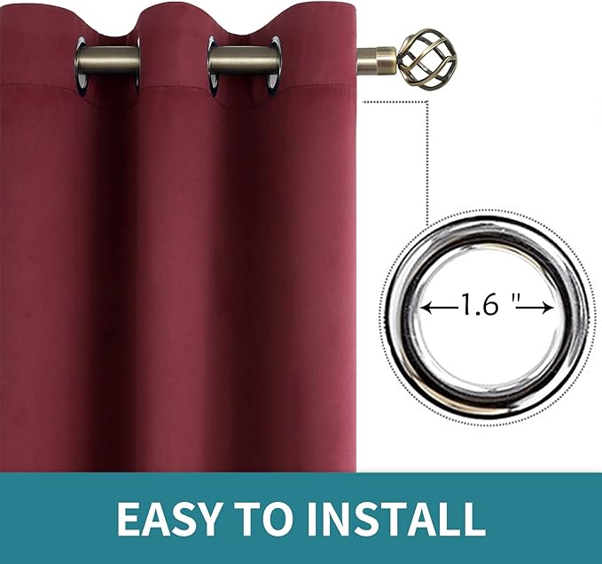 BGment Blackout Curtains for Bedroom - Grommet Thermal Insulated Room Darkening Curtains for Living Room, Set of 2 Panels (38 x 54 Inch, Burgundy)