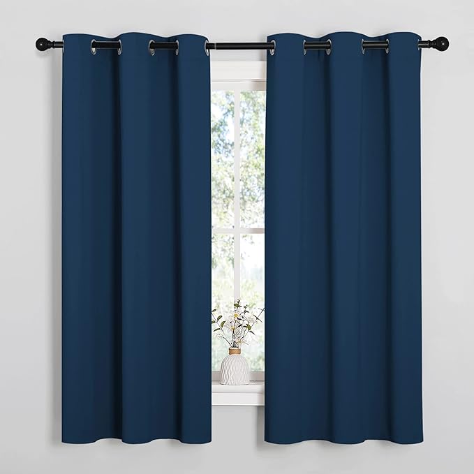 NICETOWN Moroccan Blue Room Darkening Curtains for Kitchen, Window Treatment Thermal Insulated Solid Grommet Room Darkening Curtains/Drapes for Bedroom (Set of 2, 42 inches Wide by 48 inches Long)