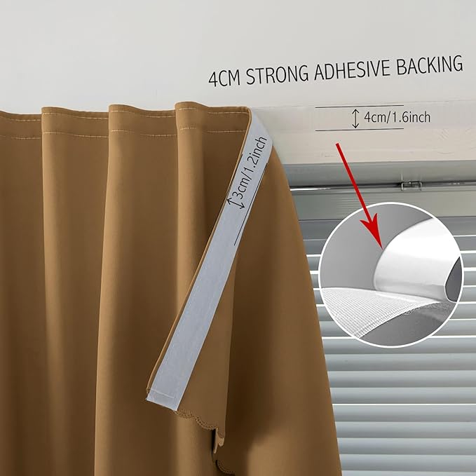Self Adhesive Curtains, Stick Curtain Blackout Shades Window Cover Curtains for Living Room No Drilling, 59" W X 59" L, Brown, 1 Panel