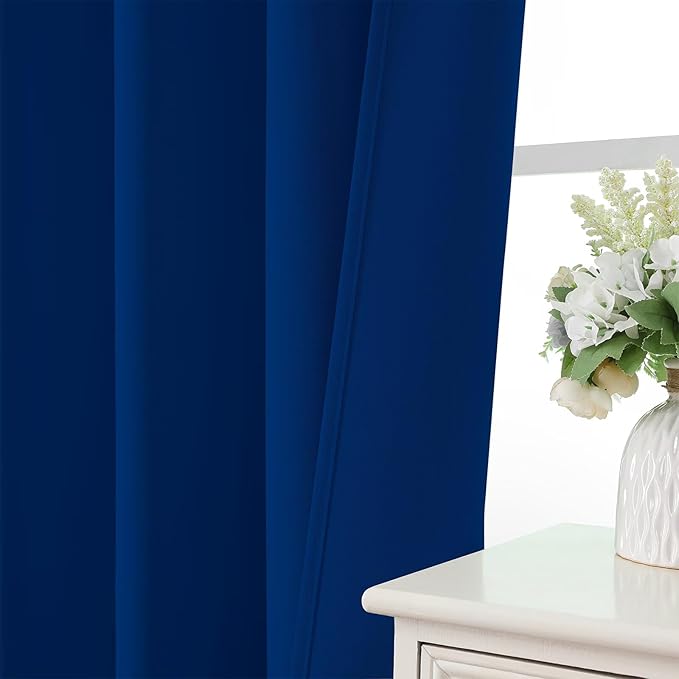 CUCRAF Royal Blue Blackout Curtains 72 inch Length 2 Panels Set, Rod Pocket Room Darkening Drapes for Bedroom Living Room, Insulated Thermal Light Blocking Window Curtain (W52 x L72 Inch)