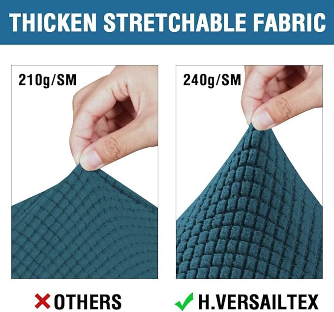 H.VERSAILTEX 3 Piece Stretch Sofa Covers for 2 Cushion Sofa Couch Covers for Living Room Sofa Slipcovers (Base Cover Plus 2 Seat Cushion Covers) Thicker Jacquard Fabric(Large Sofa, Deep Teal)