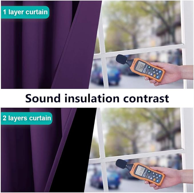NICETOWN 100% Blackout Curtains with Black Liner Backing, Thermal Insulated Curtains for Living Room, Noise Reducing Drapes, Royal Purple, 37" Wide x 50" Long Per Panel, Set of 2 Panels