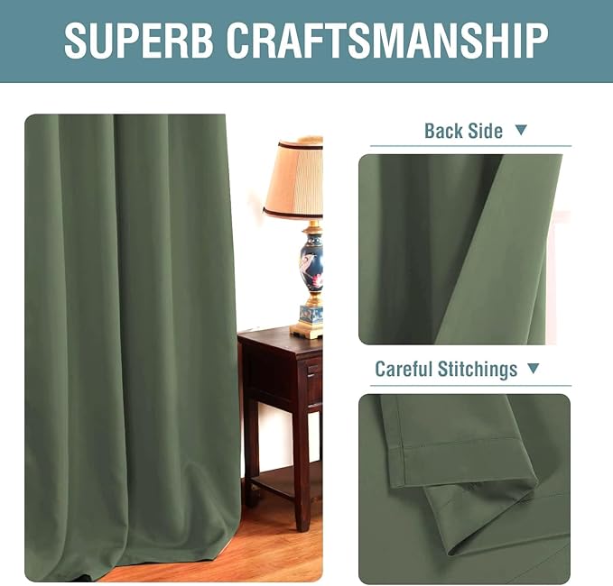 H.VERSAILTEX Green Blackout Curtain for Living Room Thermal Insulated Window Treatment Curtain Extra Long 102 inch Length Energy Saving Solid Blackout Drape, 1 Panel, Bronze Green, 52" W x 102" L