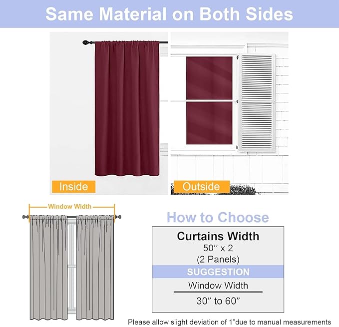 Simplebrand Ava Burgundy Blackout Curtains for Bedroom 90 Inches Long 2 Panels Set, Solid Privacy Energy Saving Living Room Window Treatment Curtains Blackout Drapes, W50 x L90 Inch, Burgundy