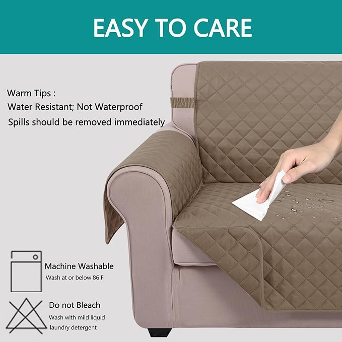 U-NICE HOME Loveseat Sofa Cover Reversible Couch Covers for 2 Cushion Couch for Dogs Furniture Protector Cover with Elastic Straps Water Resistant(Loveseat Small, Taupe/Taupe)