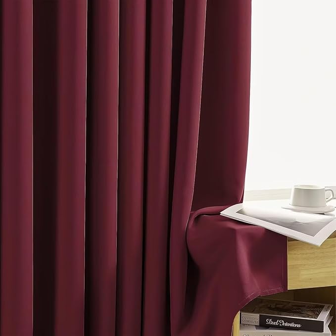 Joydeco Blackout Curtains for Bedroom 90 inch Long 2 Panels, Thermal Insulated Room Darkening Curtains with Grommets, Soft Window Drapes for Living Room (W52 x L90 Inch, Burgundy Red)