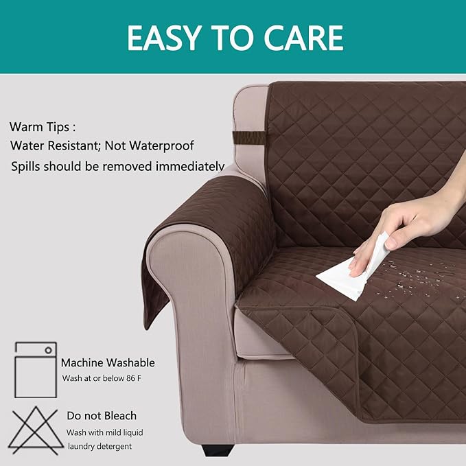 U-NICE HOME Recliner Chair Covers Reversible Chair Cover Pet Covers for Dogs with Elastic Straps Water Resistant Diamond Quilted (28''Recliner Oversized, Chocolate/Chocolate)