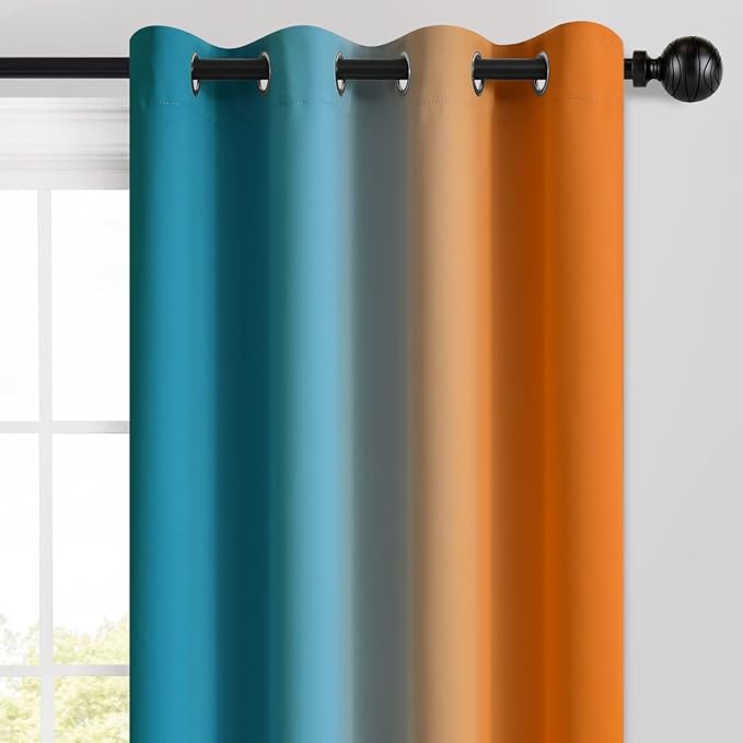 Yakamok Ombre Orange and Blue Curtains for Bedroom, Gradient Room Darkening Curtains, Grommet Thermal Insulated Light Blocking Window Drapes/Curtain for Living Room,52 x 84 Inch,2 Panels