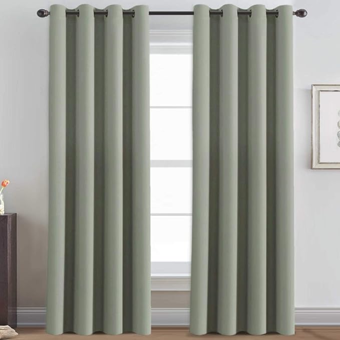 H.VERSAILTEX Blackout Curtain for Living Room Thermal Insulated Window Treatment Curtain Extra Long 108 inch Length Energy Saving Solid Grommet Top Blackout Drape, One Panel, Light Sage，52"W x 108"L