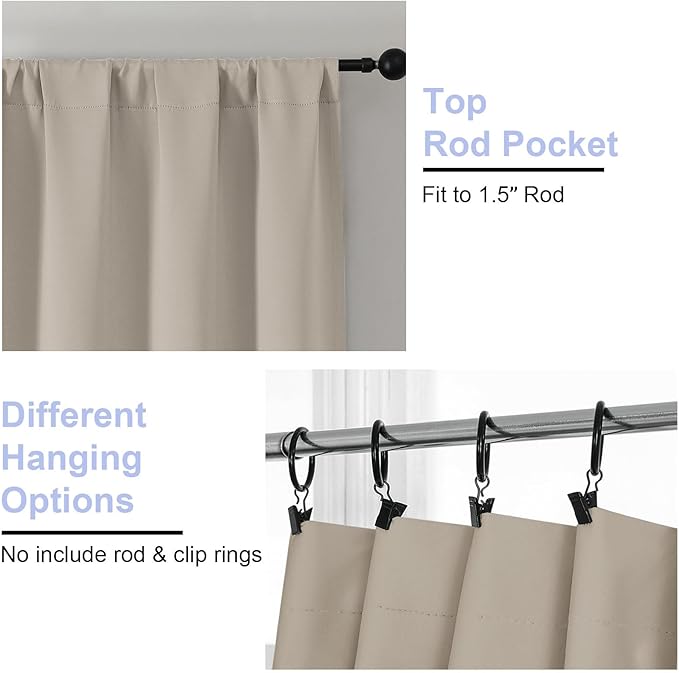 Simplebrand Ava Stone Blackout Curtains for Bedroom 84 Inch Length 2 Panels Set, Solid Thermal Insulated Privacy Living Room Window Treatment Curtains Blackout Drapes, W50 x L84 Inch, Stone