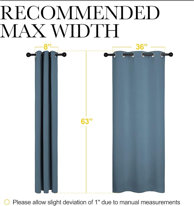 NICETOWN Room Darkening Curtains 63" Length, Thermal Insulated Blackout Panels for Bedroom Bathroom Office Kitchen Playroom Kids Room Nursery Decoration (Smoky Blue, 2 Panels, W42 x L63 -Inch)