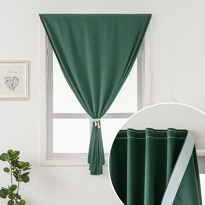Blackout Curtains for Bedroom Sticky Curtain Blackout Window Cover Self Adhesive Curtains Rod No Drillng, 59" W X 96" L, Dark Green, 1 Panel