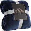 TASTHROW Large Flannel Fleece Throw Blanket, 90×90 Inch - Cozy Lightweight Thick Blanket - All Seasons Suitable for Women, Men and Kids (Navy)
